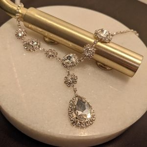 Pear V Neck Adjustable Clear and Silver Necklace